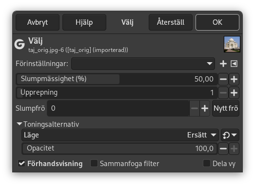 Alternativ för filtret ”Välj”