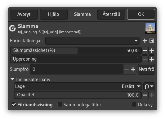 Alternativ för filtret Slamma