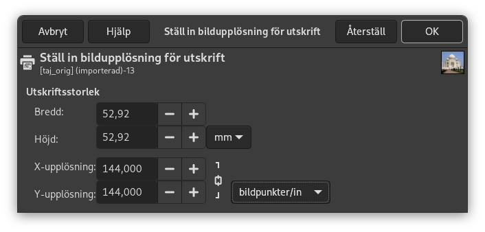 The ”Set Image Print Resolution” dialog