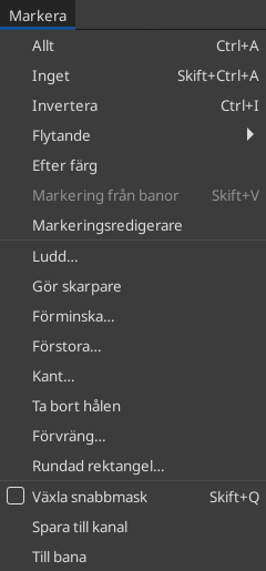 Fixa markeringen med menyn ”Markera”