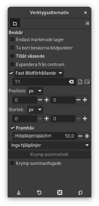Tool Options Dialog
