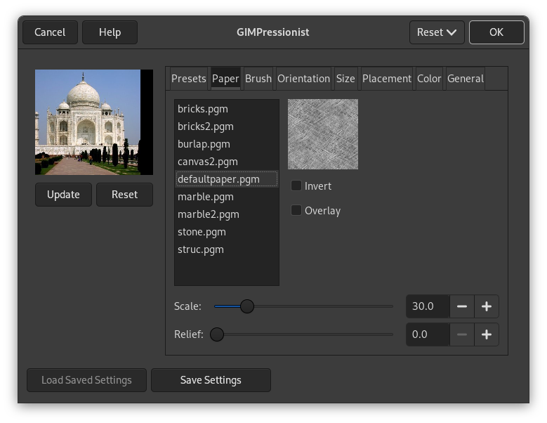 “Kağıt” sekmesi seçenekleri