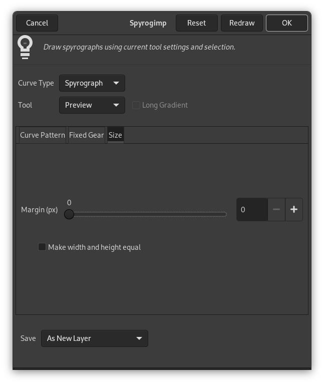 “Spyrogimp” süzgeci seçenekleri (Boyut)