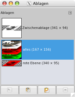 Ansicht des Dialoges „Ablagen“ (Listenansicht)