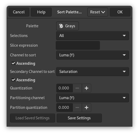 Der Dialog „Palette sortieren“