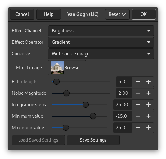 Eigenschaften des „Van Gogh (LIC)“ Filters