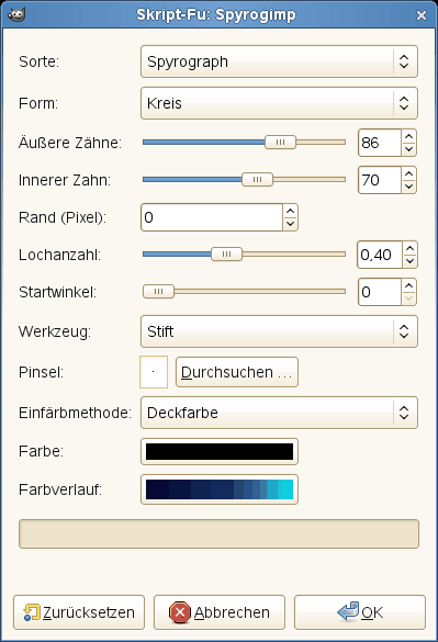 Eigenschaften für das Filter „Spyrogimp“