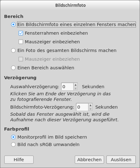 Das Dialogfenster »Bildschirmfoto«