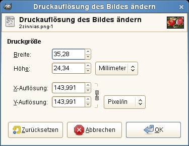 Dialog zum Ändern der Bildgröße