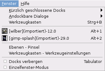 Inhalt des Menüs »Fenster«