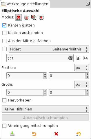 Eigenschaften des Werkzeuges »Elliptische Auswahl«