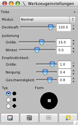 Eigenschaften des Werkzeuges »Tinte«