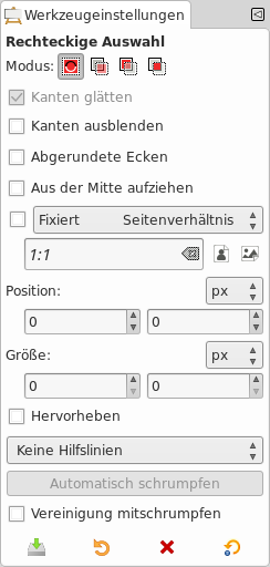 Die Werkzeugeinstellungen für die »Rechteckige Auswahl«