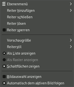 Das Reitermenü des Ebenendialogs.