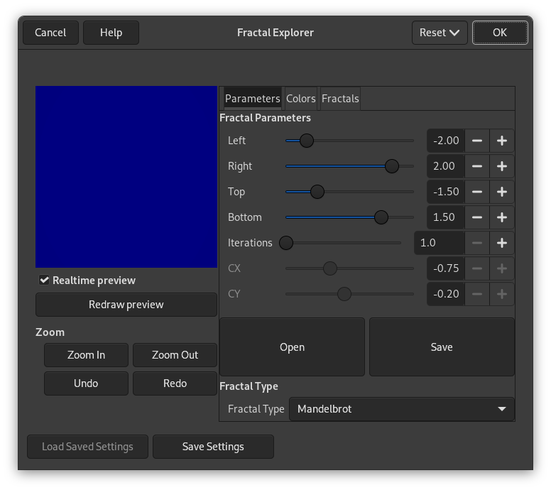 “Fractal Explorer” filter options