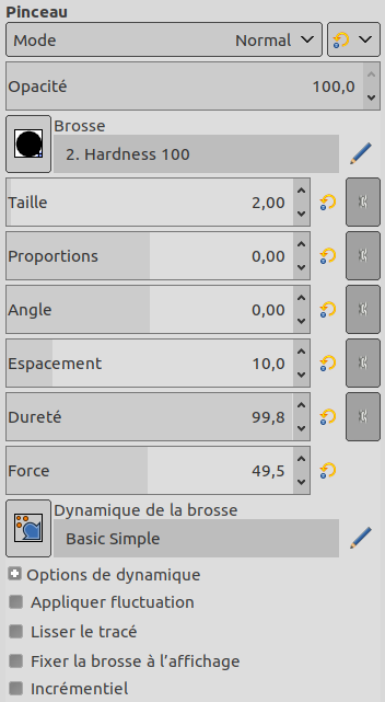 Les options partagées par les outils de peinture