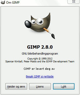 Dialogvindauget for «Om GIMP»