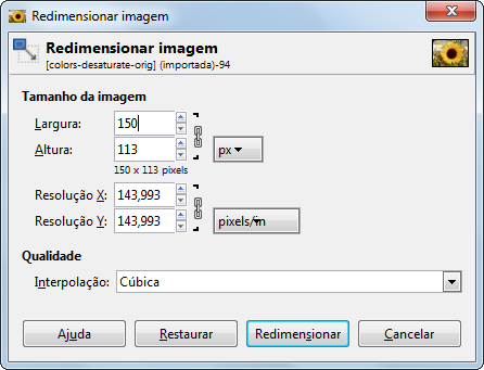 Dialogo para redimensionamento de imagem em pixels